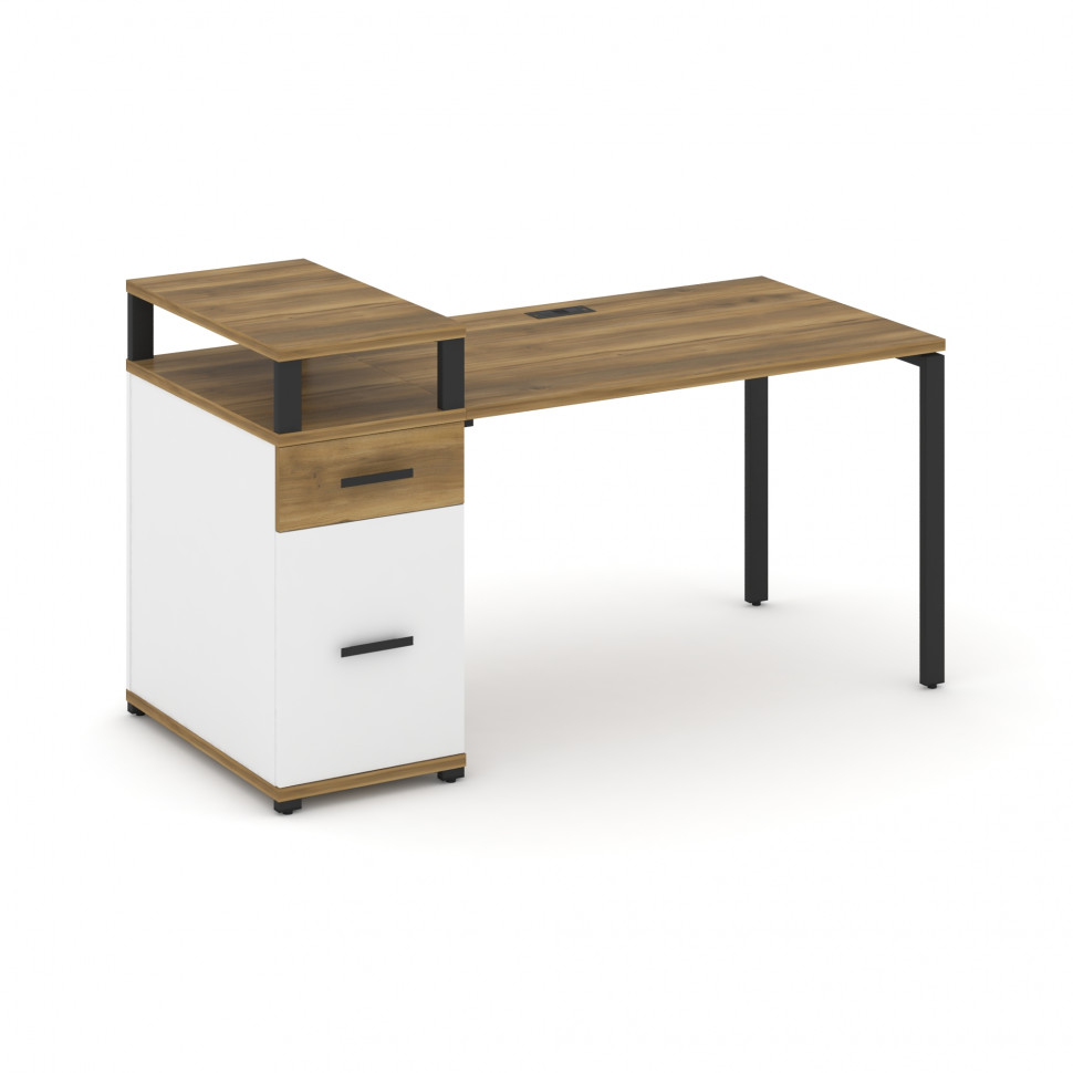 Concept Стол рабочий с 1 опорной тумбой CN.SP-414 B Сандал Янтарный/Белый Бриллиант/Металл Черный 16