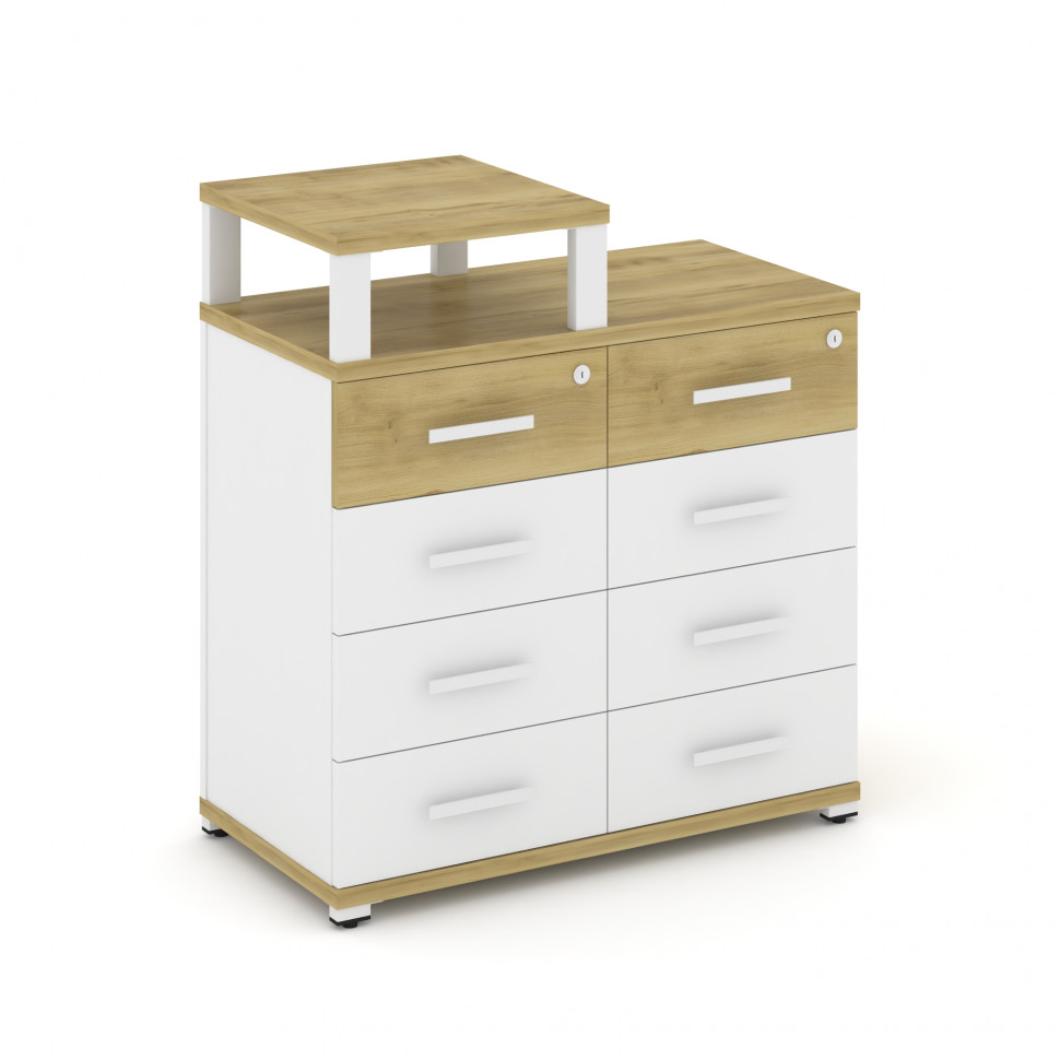 Concept Тумба приставная широкая 8 ящ. с надставкой узкой CN.TSP-014 W Дуб Винченцо/Белый Бриллиант/