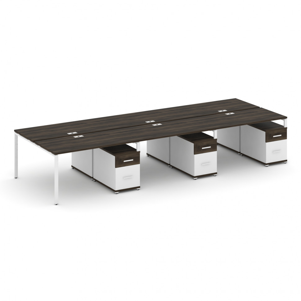 Concept Рабочая станция 6 мест с 3 двухсторонними опорными тумбами CN.DRS-355 W Дуб Мали/Белый Брилл Concept Рабочая станция 6 мест с 3 двухсторонними опорными тумбами CN.DRS-355 W Дуб Мали/Белый Брилл