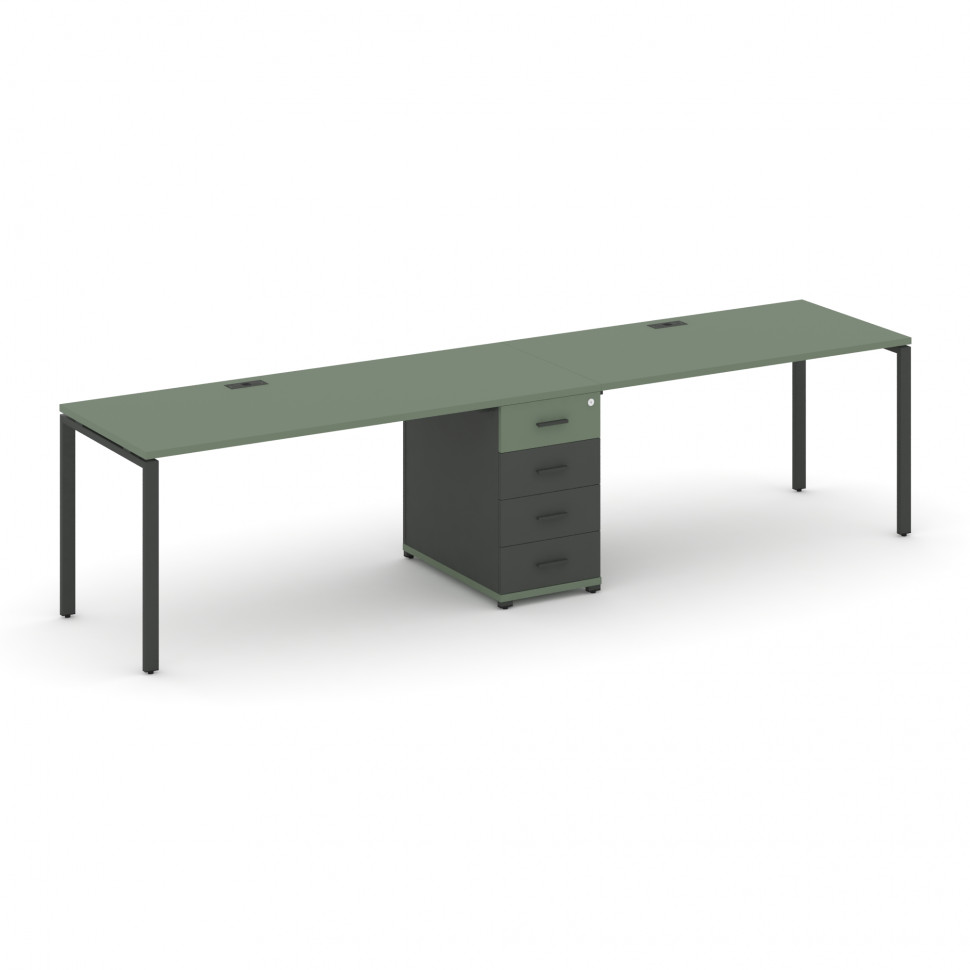 Concept Рабочая станция 2 места с 1 опорной тумбой CN.ORS-404 A Кобо/Антрацит/Металл Антрацит 3580*7