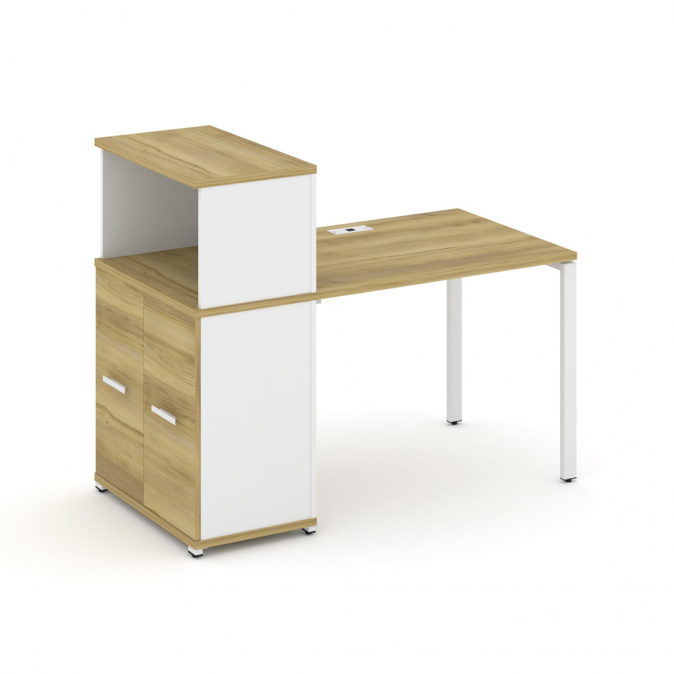 Concept Стол рабочий с опорным распаш. шкафом с надставкой низ. CN.SP-225 W Дуб Винченцо/Белый Брилл