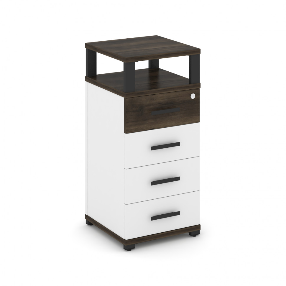 Concept Тумба опорная/приставная 4 ящ. с надставкой CN.TUO-003 B Дуб Мали/Белый Бриллиант/Металл Чер Concept Тумба опорная/приставная 4 ящ. с надставкой CN.TUO-003 B Дуб Мали/Белый Бриллиант/Металл Чер