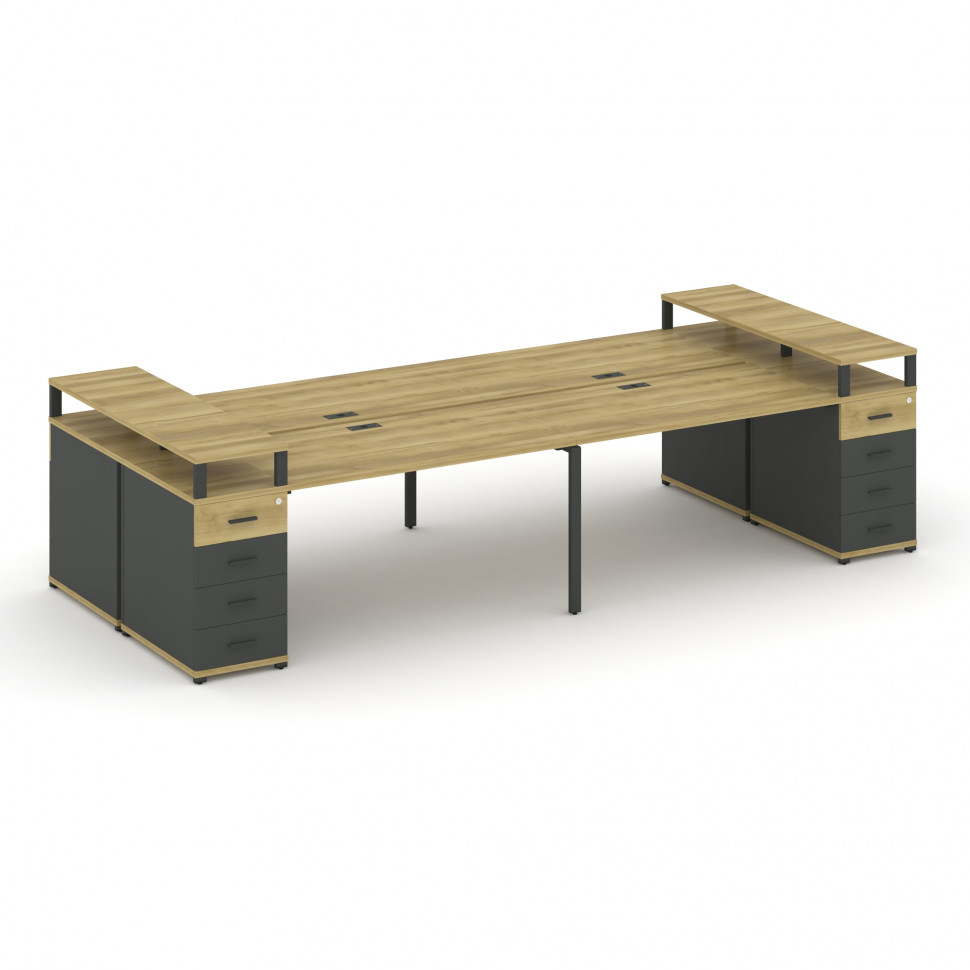 Concept Рабочая станция 4 места с 2 опорными тумбами CN.DRS-444 A Дуб Винченцо/Антрацит/Металл Антра