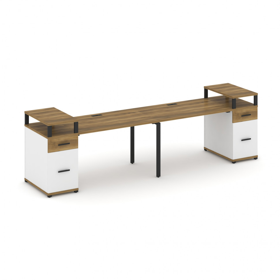 Concept Рабочая станция 2 места с 2 опорными тумбами CN.ORS-430 B Сандал Янтарный/Белый Бриллиант/Ме