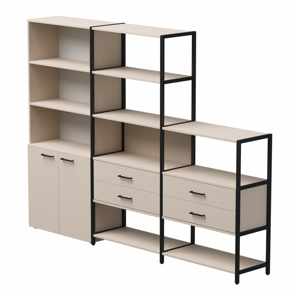 Набор стеллажных систем №12 Everprof EVO (ЭВО) 2435x385x1840 Кашемир/Черный