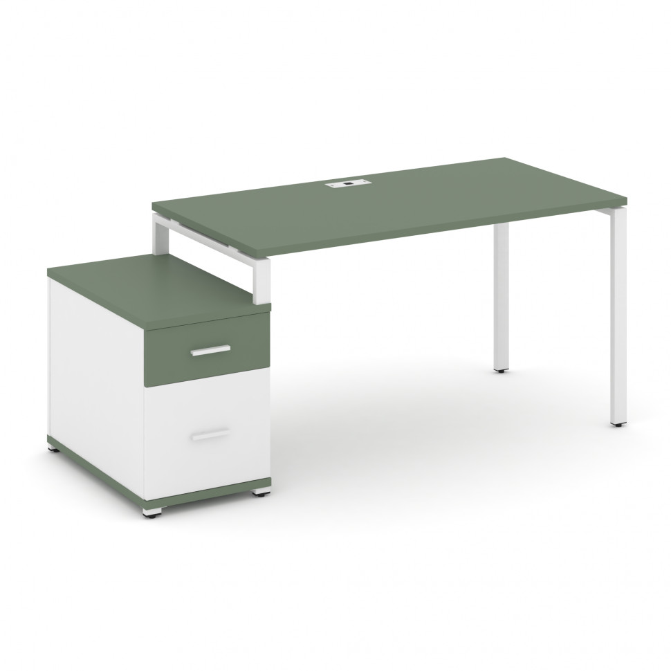 Concept Стол письменный с 1 опорной тумбой CN.SP-308 W Кобо/Белый Бриллиант/Металл Белый 1580/1946*7