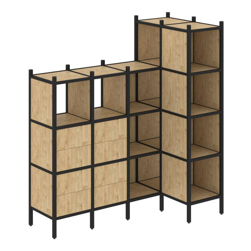 Loft Угловой внутренний стеллаж VR.L-47 Тиквуд Светлый/Металл Черный 1694*862*1869 Loft Угловой внутренний стеллаж VR.L-47 Тиквуд Светлый/Металл Черный 1694*862*1869