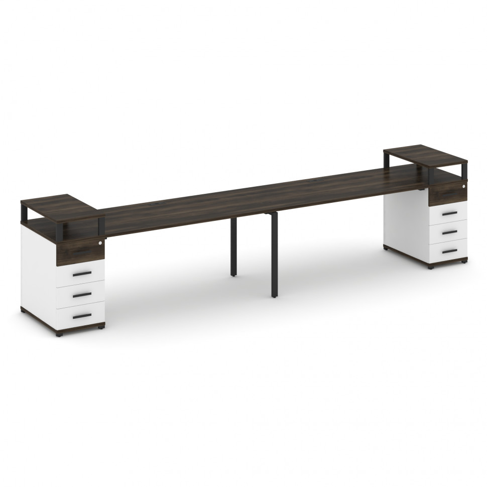 Concept Рабочая станция 2 места с 2 опорными тумбами CN.ORS-428 B Дуб Мали/Белый Бриллиант/Металл Че