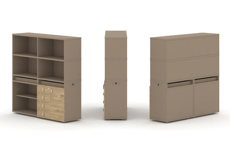 Estetica Набор №10. Тумба двойная+высокая надставка ES.NB.2V-10 Латте/Тиквуд Светлый 1500*410*1520