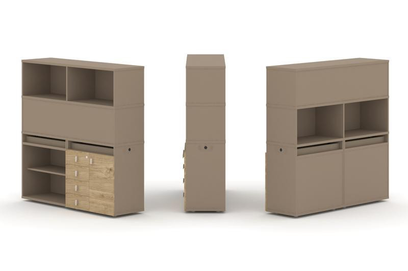 Estetica Набор №10. Тумба двойная+высокая надставка ES.NB.2V-10 Латте/Тиквуд Светлый 1500*410*1520