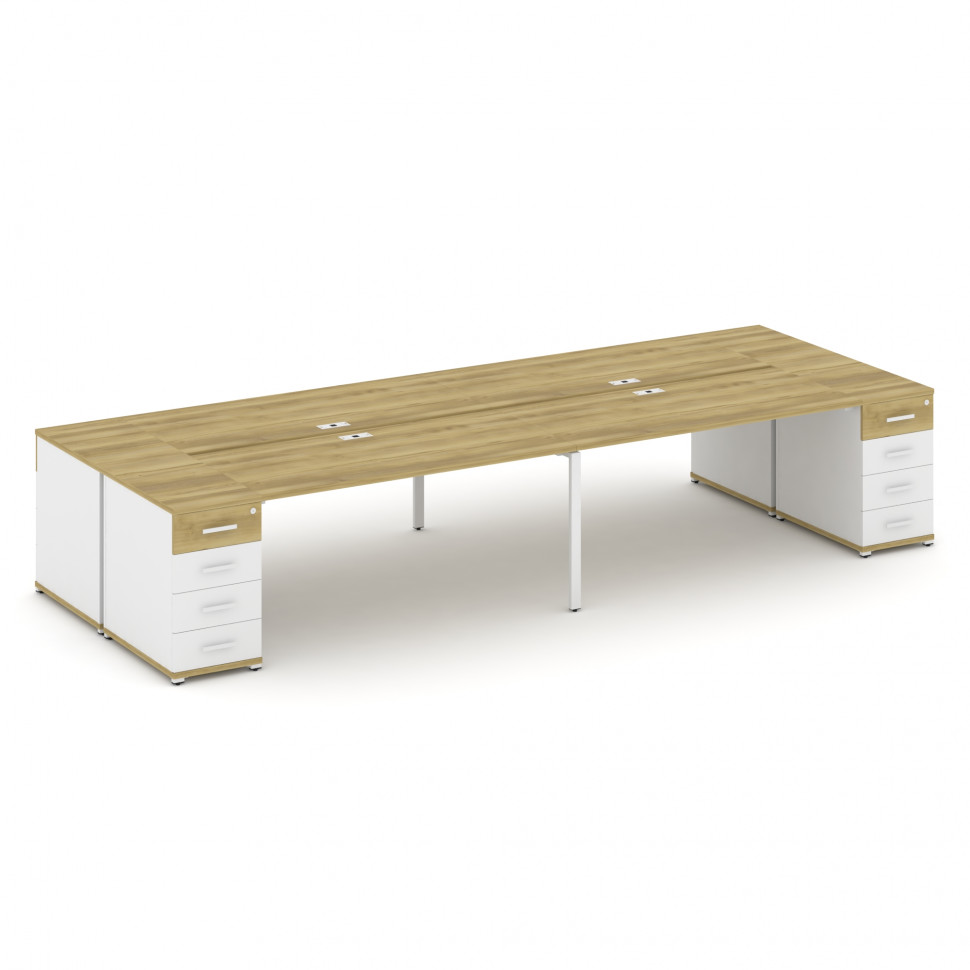 Concept Рабочая станция 4 места с 2 опорными тумбами CN.DRS-428 W Дуб Винченцо/Белый Бриллиант/Метал