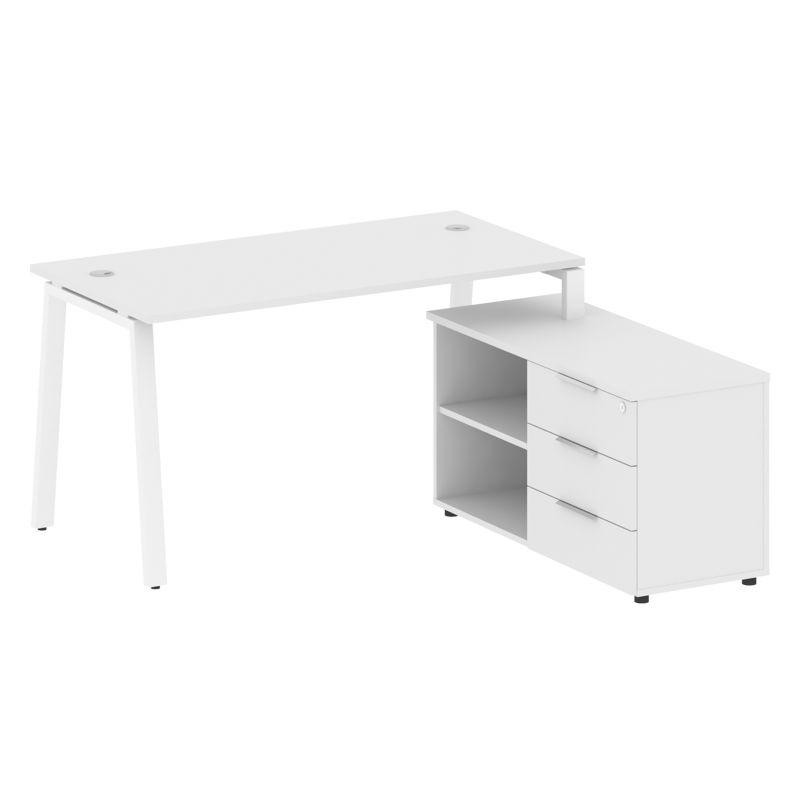 Metal System Рабочая станция с тумбой на А-образном м/к БА.РС-СТС-2.3 (R) Белый/Металл Белый 1500*15