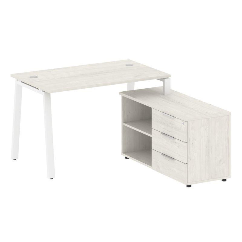 Metal System Рабочая станция с тумбой на А-образном м/к БА.РС-СТС-2.2 (R) Дуб Наварра/Металл Белый 1