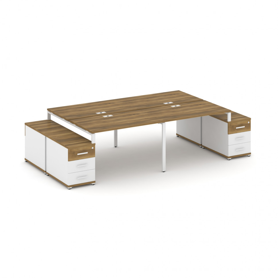 Concept Рабочая станция 4 места с 2 двухсторонними опорными тумбами CN.DRS-326 W Сандал Янтарный/Бел