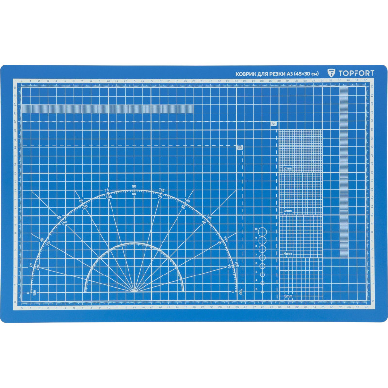 Коврик для резки TOPFORT 5ти-слойный А3 (45х30см),2х-сторонний,синий