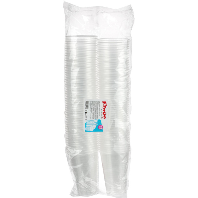 Стакан одноразовый 200мл прозр. для хол/гор., эконом, КОМУС ПП 100шт/уп