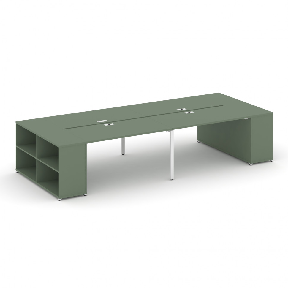 Concept Рабочая станция с опорными стеллажами CN.DRS-247 Кобо/Металл Белый 3600*1480*750