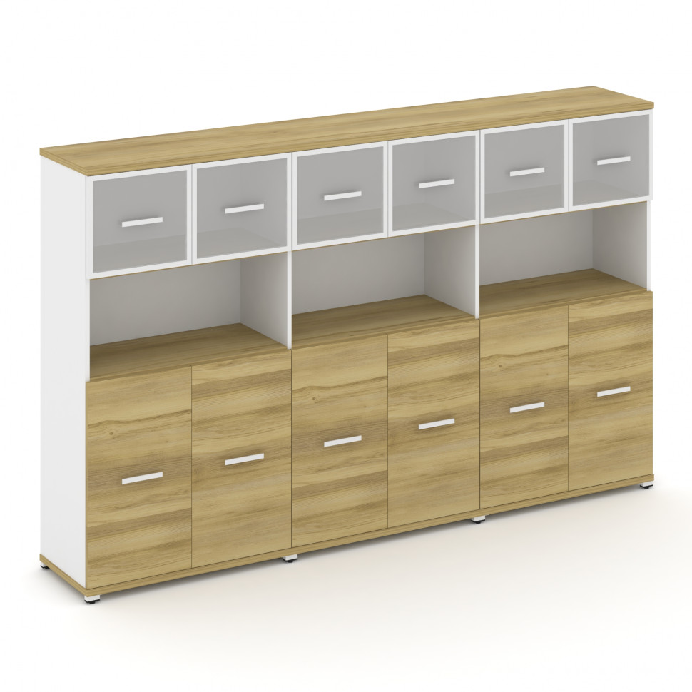 Concept Шкаф 3 широкие секции, 4 ниши CN.STS-435 RMW W Дуб Винченцо/Белый Бриллиант/Металл Белый/Сат