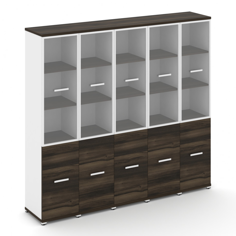 Concept Шкаф 5 узких секций, 5 ниш CN.STU-552 RPW W Дуб Мали/Белый Бриллиант/Металл Белый/Прозрачный