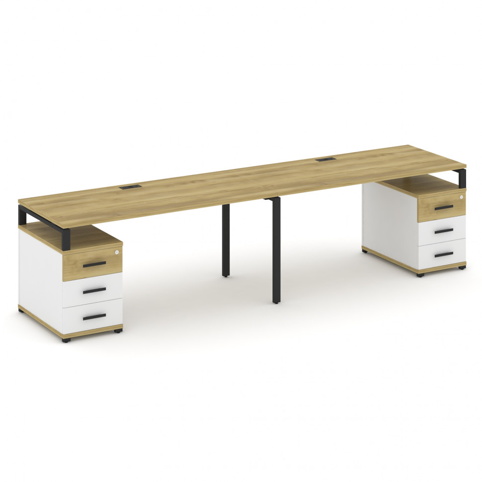 Concept Рабочая станция 2 места с 2 опорными тумбами CN.ORS-320 B Дуб Винченцо/Белый Бриллиант/Метал