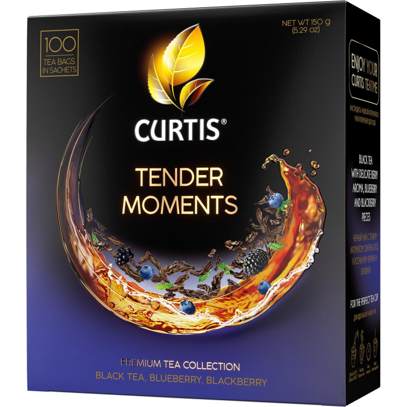 Чай Curtis Tender Moments черный со вк. черники, ежев. и мяты,1,5гх100пак