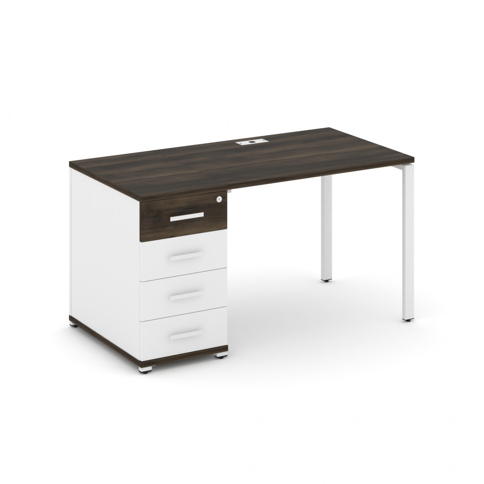 Concept Стол рабочий с 1 опорной тумбой CN.SP-401 W Дуб Мали/Белый Бриллиант/Металл Белый 1400*720*7