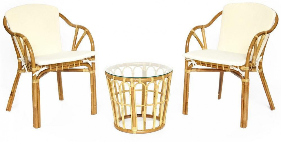 Комплект террасный AKIRA /с подушкой/ skin rattan eco, 54х60х78см / D46х40см, Natural (натуральный)