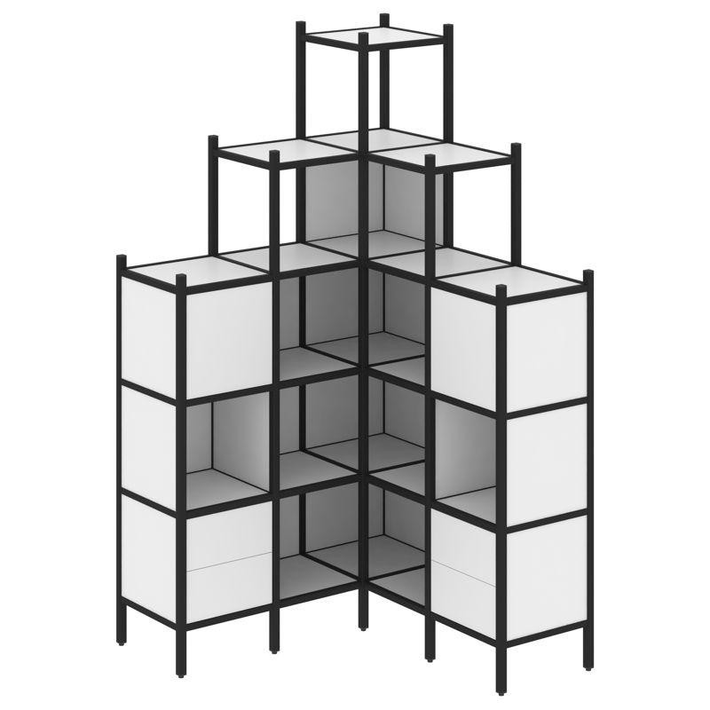 Loft Угловой внутренний стеллаж VR.L-45 Белый Бриллиант/Металл Черный 1278*1278*2280 Loft Угловой внутренний стеллаж VR.L-45 Белый Бриллиант/Металл Черный 1278*1278*2280