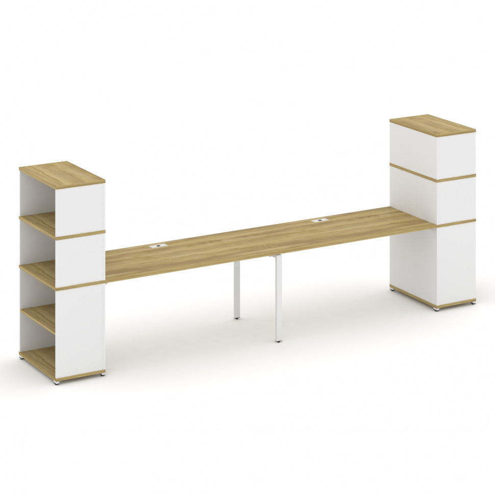 Concept Рабочая станция с опорными стеллажами с надставкой выс. CN.ORS-216 Дуб Винченцо/Белый Брилли