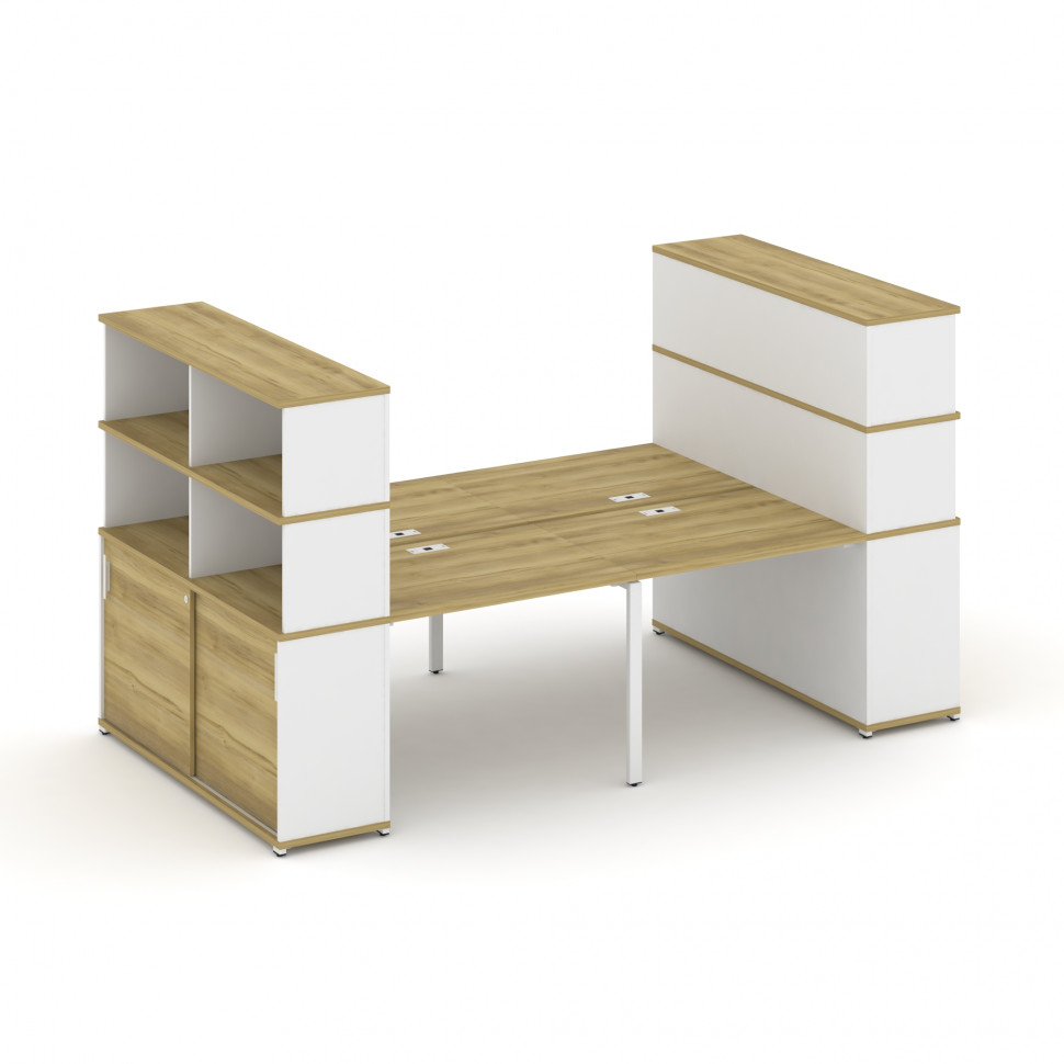 Concept Рабочая станция с опорными шкафами-купе с надставкой выс. CN.DRS-285 W Дуб Винченцо/Белый Бр