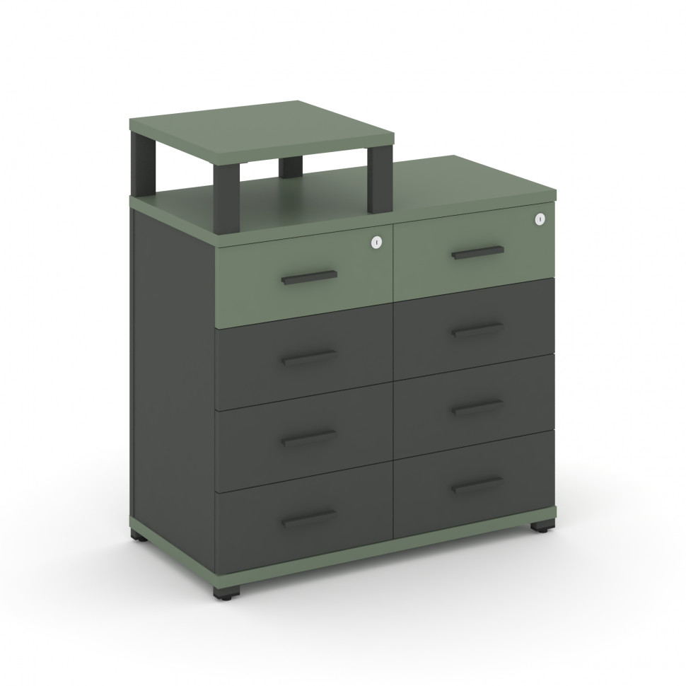 Concept Тумба приставная широкая 8 ящ. с надставкой узкой CN.TSP-014 A Кобо/Антрацит/Металл Антрацит Concept Тумба приставная широкая 8 ящ. с надставкой узкой CN.TSP-014 A Кобо/Антрацит/Металл Антрацит