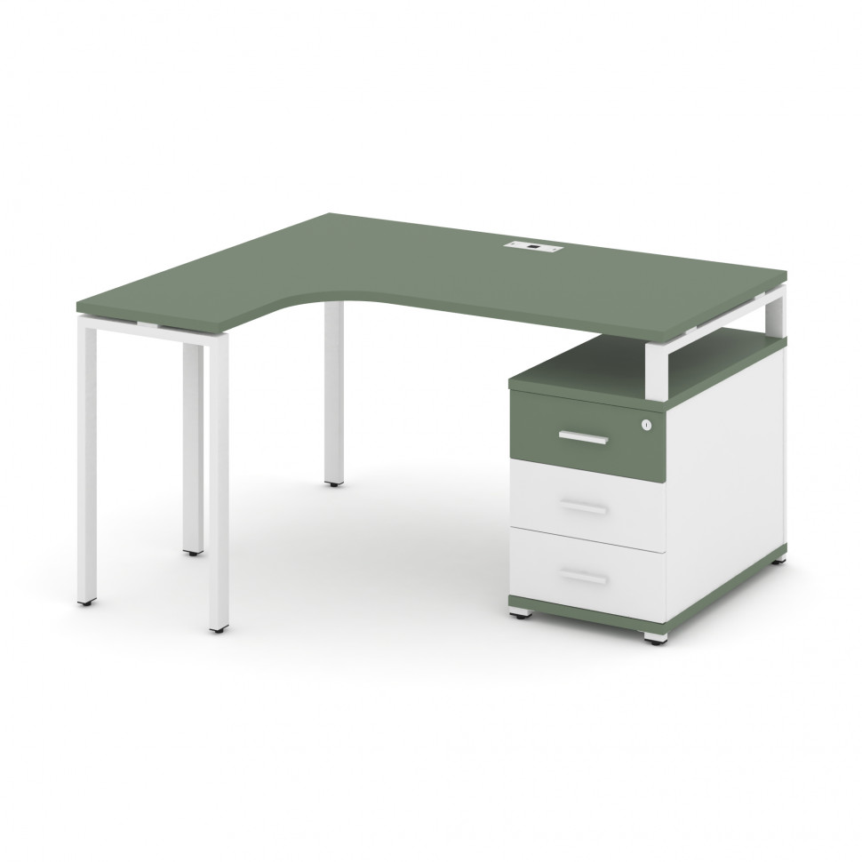 Concept Стол эргономичный с опорной тумбой CN.SA-301(L) W Кобо/Белый Бриллиант/Металл Белый 1380/174 Concept Стол эргономичный с опорной тумбой CN.SA-301(L) W Кобо/Белый Бриллиант/Металл Белый 1380/174