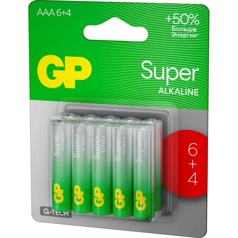 Батарейка GP Super AAA/LR03 24A6/4-2CR10/GP24AA216/4-2CRSBC10  10шт/уп(6+4)