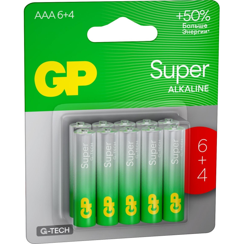 Батарейка GP Super AAA/LR03 24A6/4-2CR10/GP24AA216/4-2CRSBC10  10шт/уп(6+4)