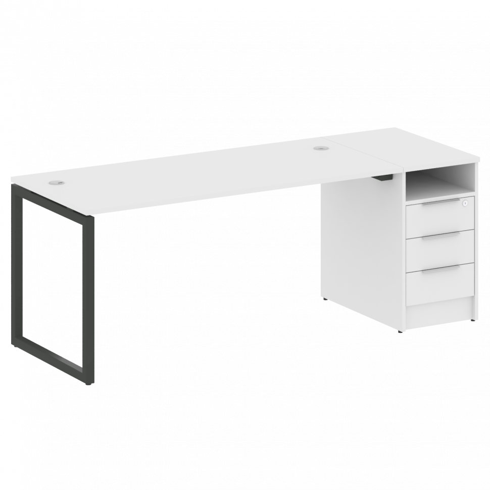 Metal System Quattro Рабочая станция с тумбой на О-образном м/к 40БО.РС-СТП-1.4 Белый/Металл Антраци