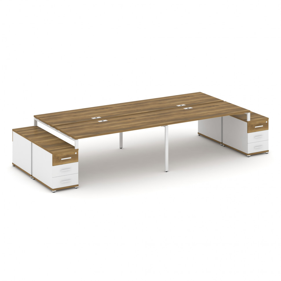 Concept Рабочая станция 4 места с 2 двухсторонними опорными тумбами CN.DRS-328 W Сандал Янтарный/Бел