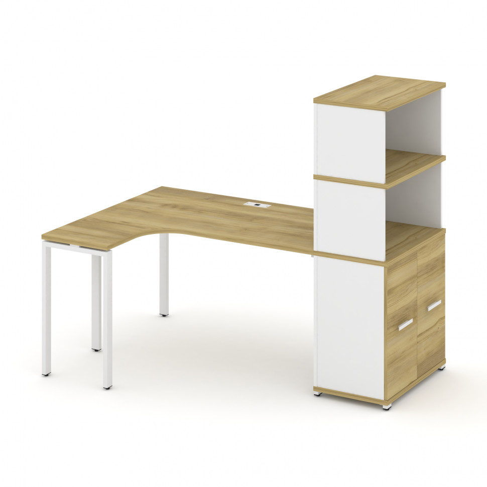 Concept Стол эргономичный с опорным распаш. шкафом с надставкой выс. CN.SA-215(L) W Дуб Винченцо/Бе Concept Стол эргономичный с опорным распаш. шкафом с надставкой выс. CN.SA-215(L) W Дуб Винченцо/Бе