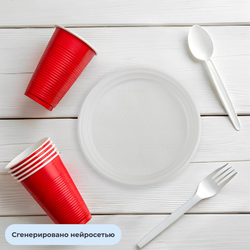 Тарелка одноразовая Комус d 210мм, белая, ПП, 50шт/уп