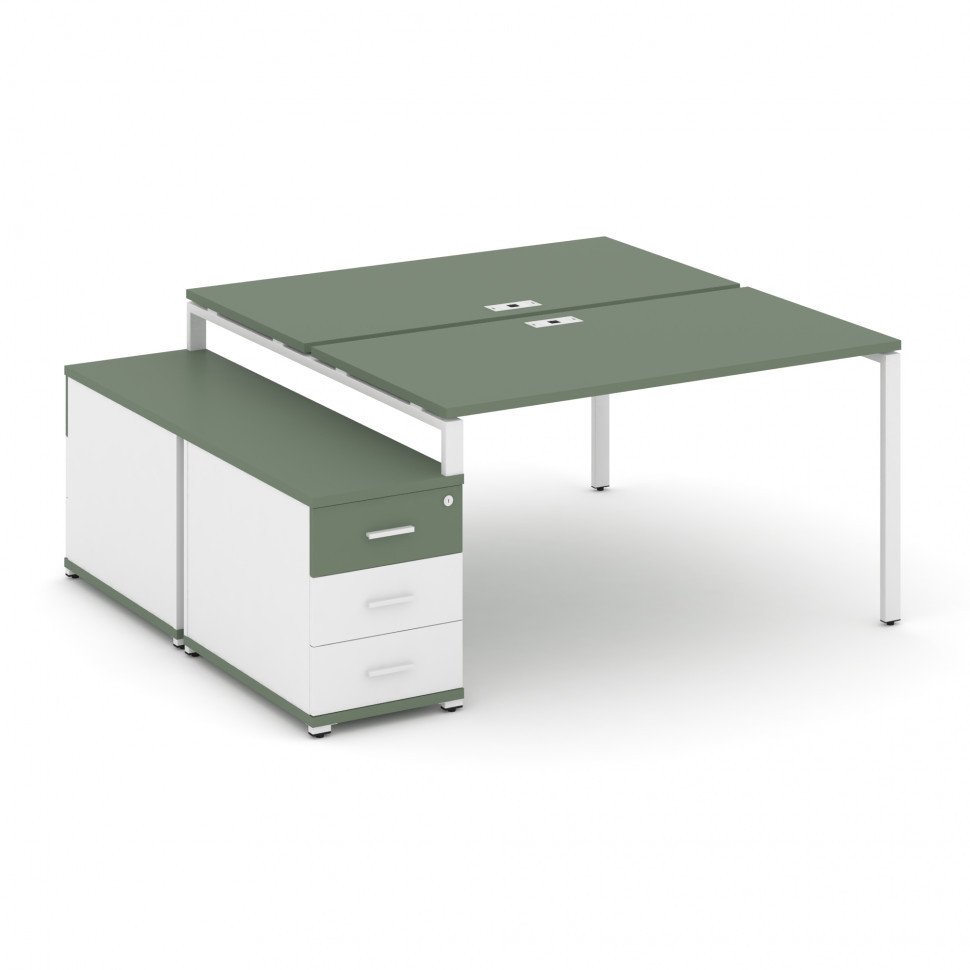 Concept Рабочая станция 2 места с двухсторонней опорной тумбой CN.DRS-301 W Кобо/Белый Бриллиант/Мет