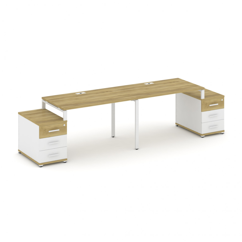 Concept Рабочая станция 2 места с 2 опорными тумбами CN.ORS-318 W Дуб Винченцо/Белый Бриллиант/Метал