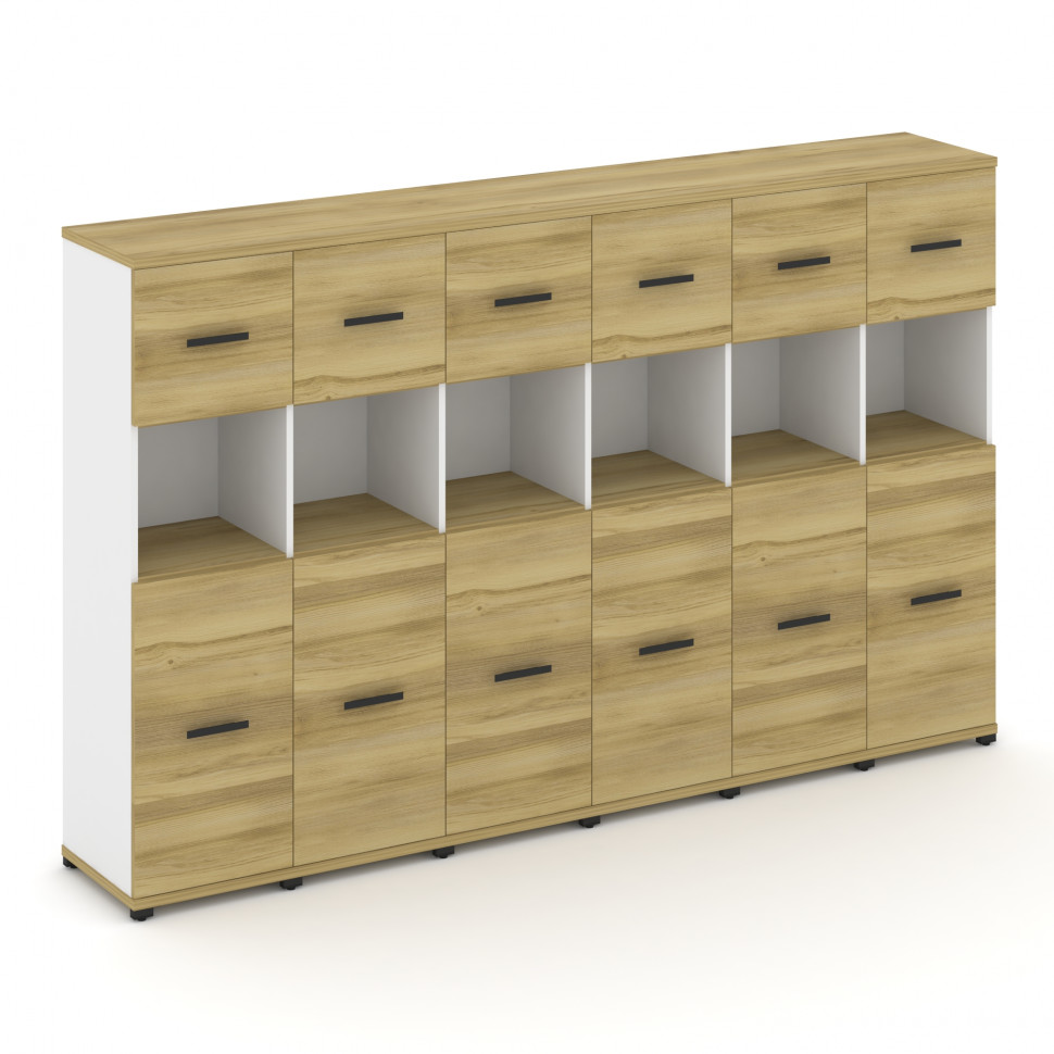 Concept Шкаф 6 узких секций, 4 ниши CN.STU-465 B Дуб Винченцо/Белый Бриллиант/Металл Черный 2500*420