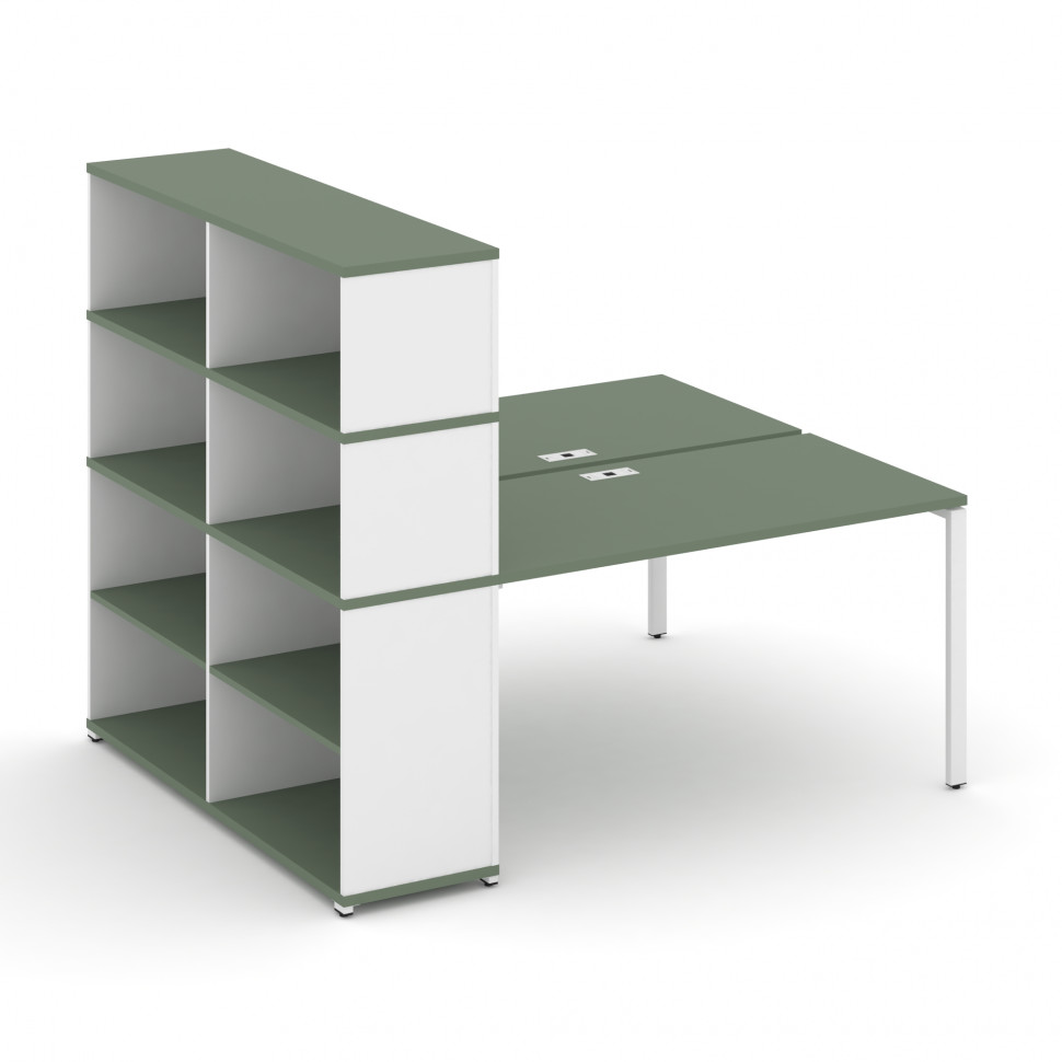 Concept Рабочая станция с опорным стеллажом с надставкой выс. CN.DRS-214 Кобо/Белый Бриллиант/Металл