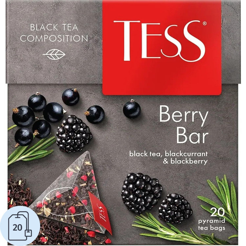 Чай Tess Berry Bar черный с добавками, 1,8гх20пир 0785-12