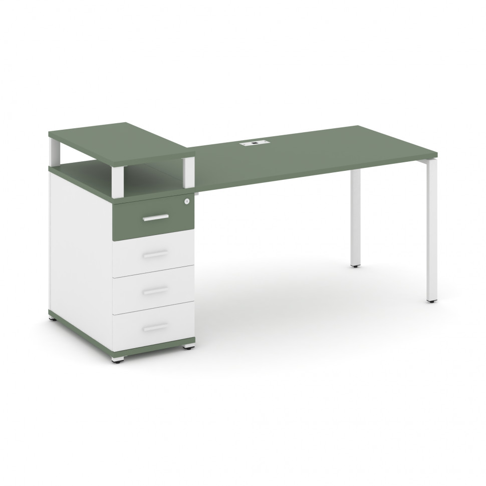 Concept Стол рабочий с 1 опорной тумбой CN.SP-412 W Кобо/Белый Бриллиант/Металл Белый 2000*720*917