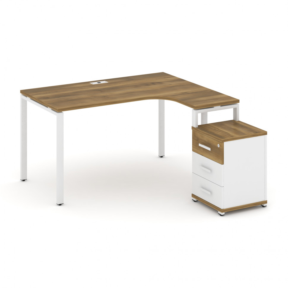 Concept Стол эргономичный с опорной тумбой CN.SA-305(R) W Сандал Янтарный/Белый Бриллиант/Металл Бел Concept Стол эргономичный с опорной тумбой CN.SA-305(R) W Сандал Янтарный/Белый Бриллиант/Металл Бел