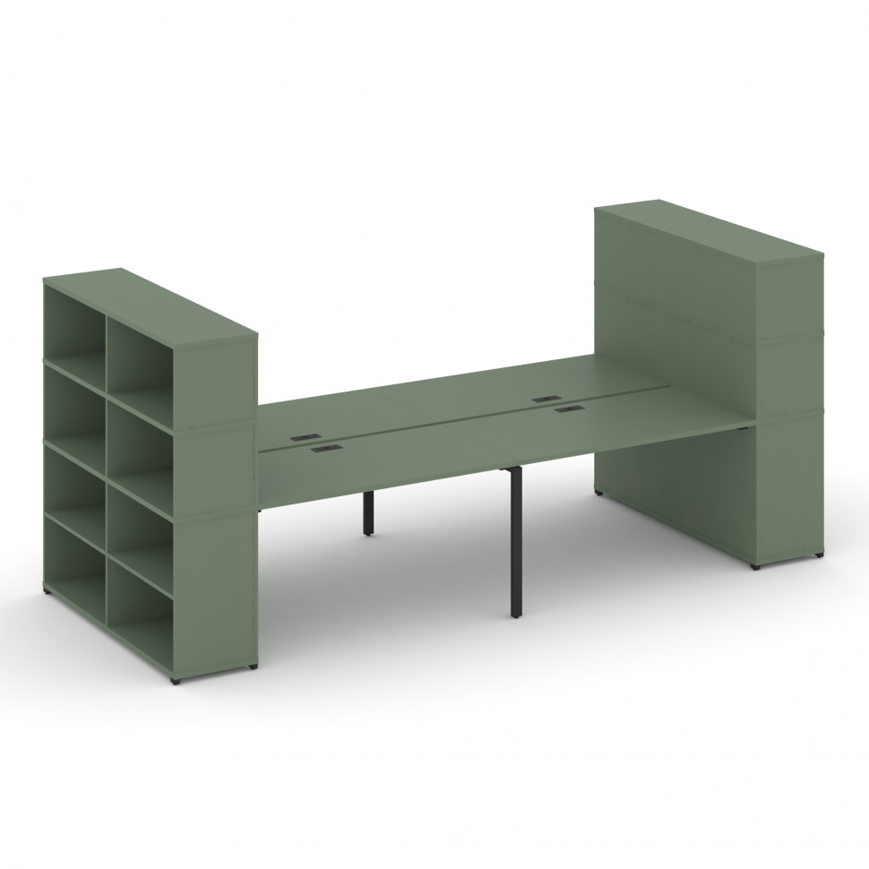 Concept Рабочая станция с опорными стеллажами с надставкой выс. CN.DRS-257 Кобо/Металл Черный 2800*1