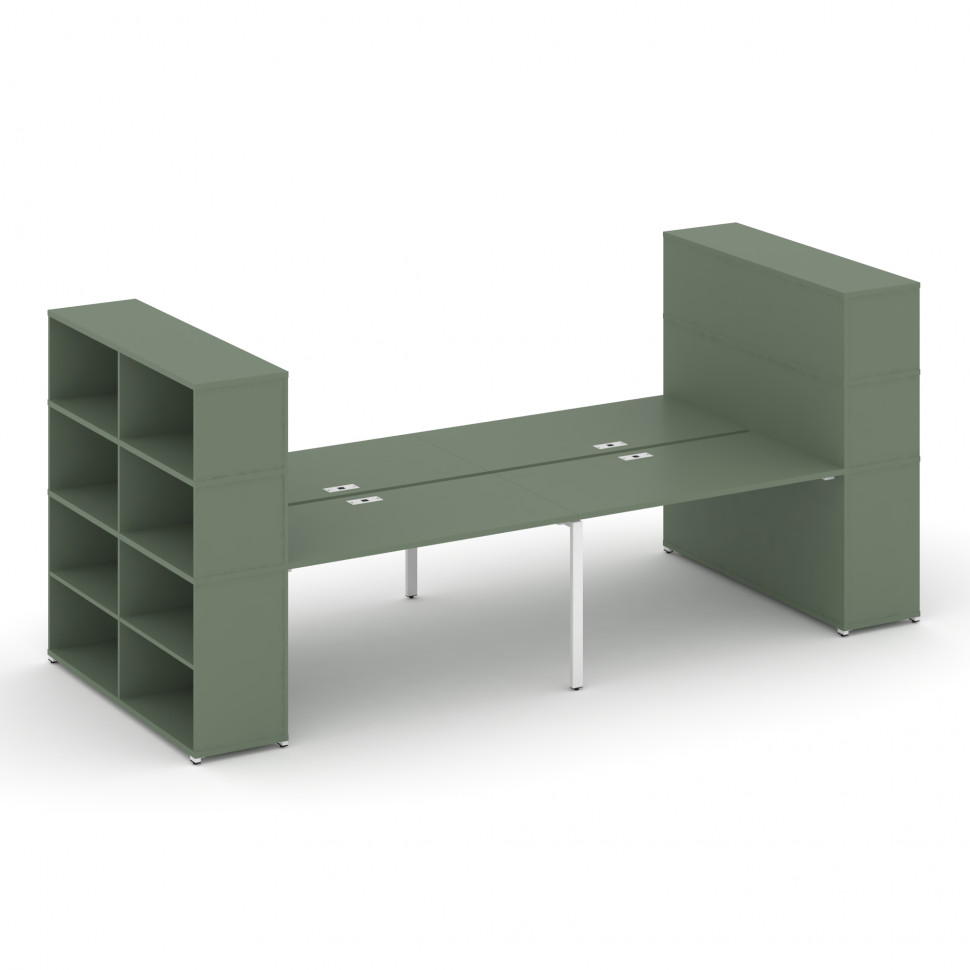 Concept Рабочая станция с опорными стеллажами с надставкой выс. CN.DRS-260 Кобо/Металл Белый 4000*14