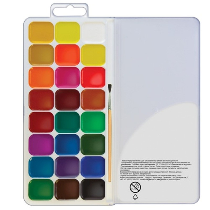 Краски акварельные Луч Классика 24 цв., с кистью, 19С 1295-08