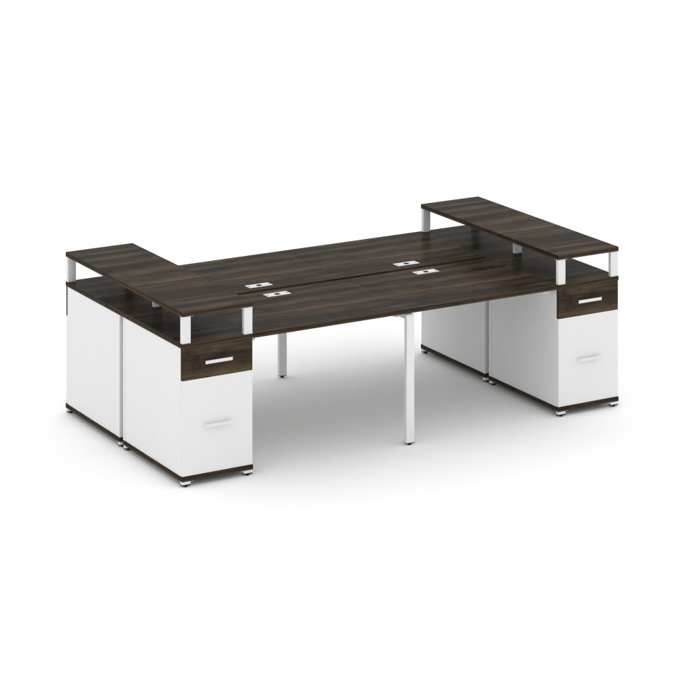 Concept Рабочая станция 4 места 2 опорными тумбами CN.DRS-445 W Дуб Мали/Белый Бриллиант/Металл Белы Concept Рабочая станция 4 места 2 опорными тумбами CN.DRS-445 W Дуб Мали/Белый Бриллиант/Металл Белы