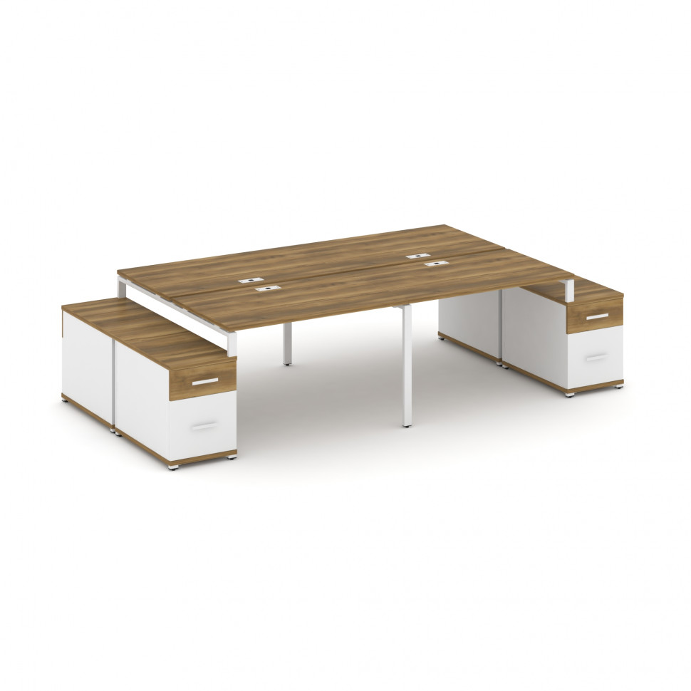 Concept Рабочая станция 4 места с 2 двухсторонними опорными тумбами CN.DRS-330 W Сандал Янтарный/Бел Concept Рабочая станция 4 места с 2 двухсторонними опорными тумбами CN.DRS-330 W Сандал Янтарный/Бел